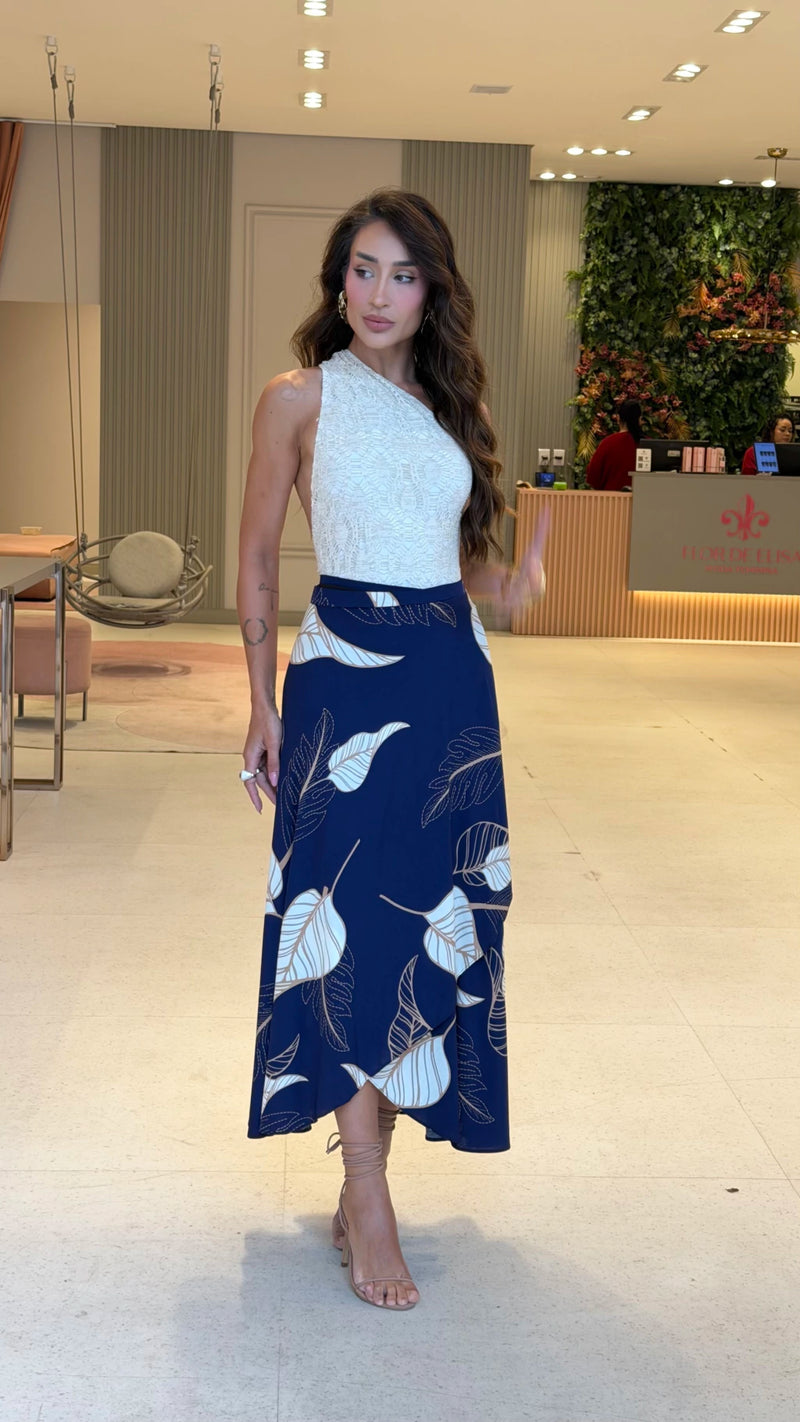 Saia Envelope Floral Azul Elsa