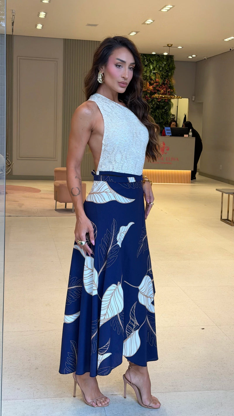 Saia Envelope Floral Azul Elsa