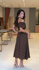 Conjunto Floral Cropped & Saia Mídi Preto Lara