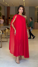 Vestido Chiffon Atena Longo Vermelho