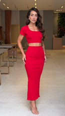 Conjunto Canelado Cropped & Saia Rynara