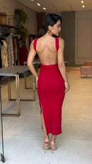 Vestido Canelado Regata Costa Nua Poliana Vermelho