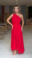 Vestido Chiffon Atena Longo Vermelho