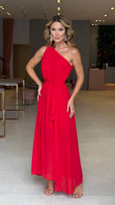 Vestido Chiffon Atena Longo Vermelho