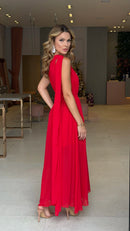 Vestido Chiffon Atena Longo Vermelho