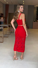 Vestido Tricot Vazado Gioh Vermelho