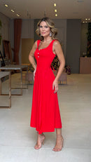 Vestido Viscose Mídi Esmeralda Vermelho
