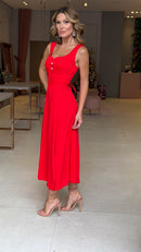 Vestido Viscose Mídi Esmeralda Vermelho