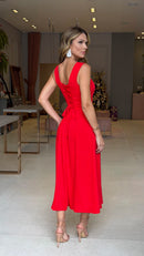 Vestido Viscose Mídi Esmeralda Vermelho