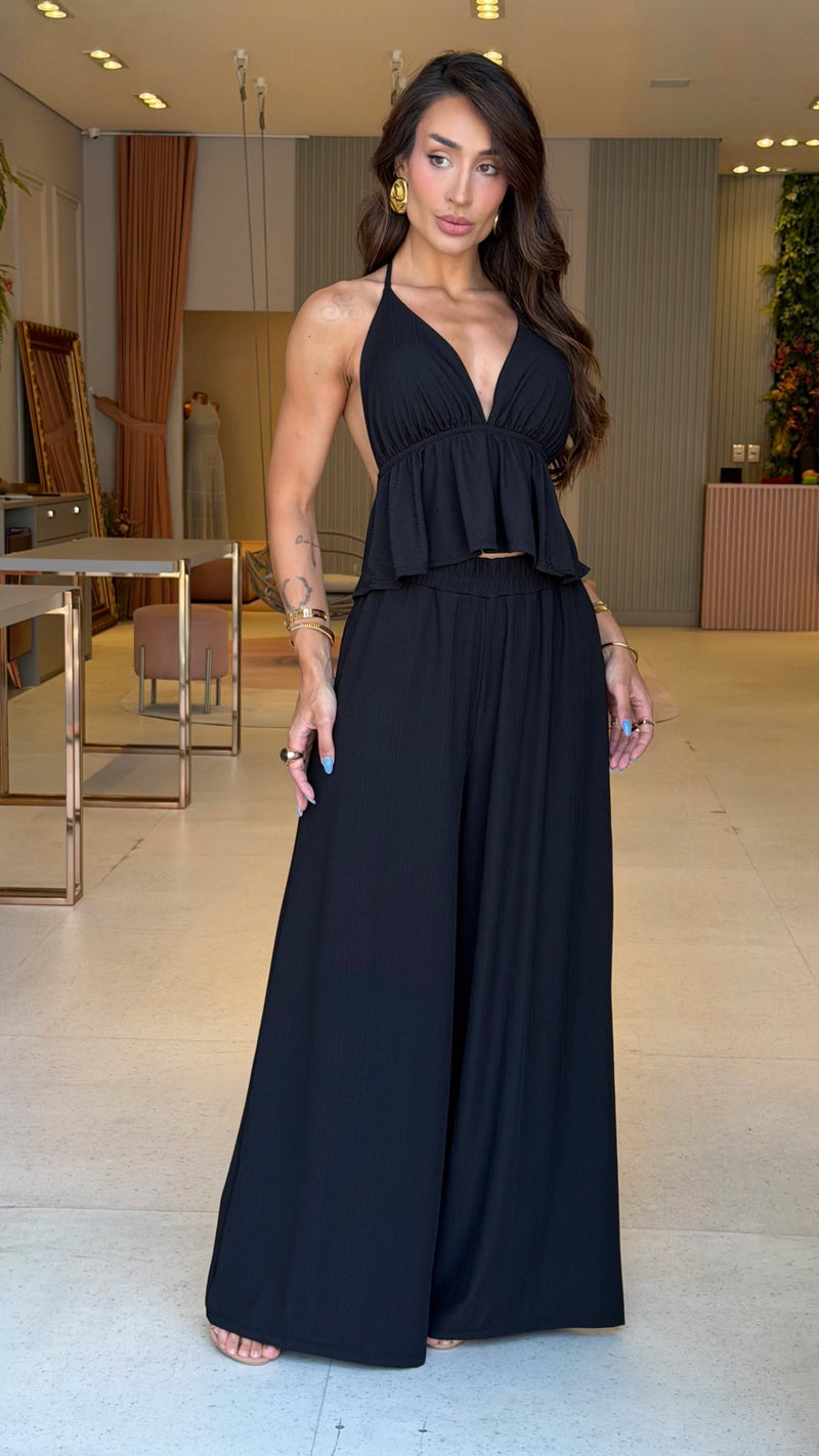 Conjunto Calça Pantalona & Cropped Elaine