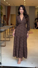 Vestido Manga Longa Larissa Floral Preto