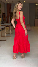 Vestido Midi Amarração No Decote Liz