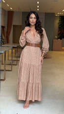 Vestido Manga Longa Larissa Nude Floral