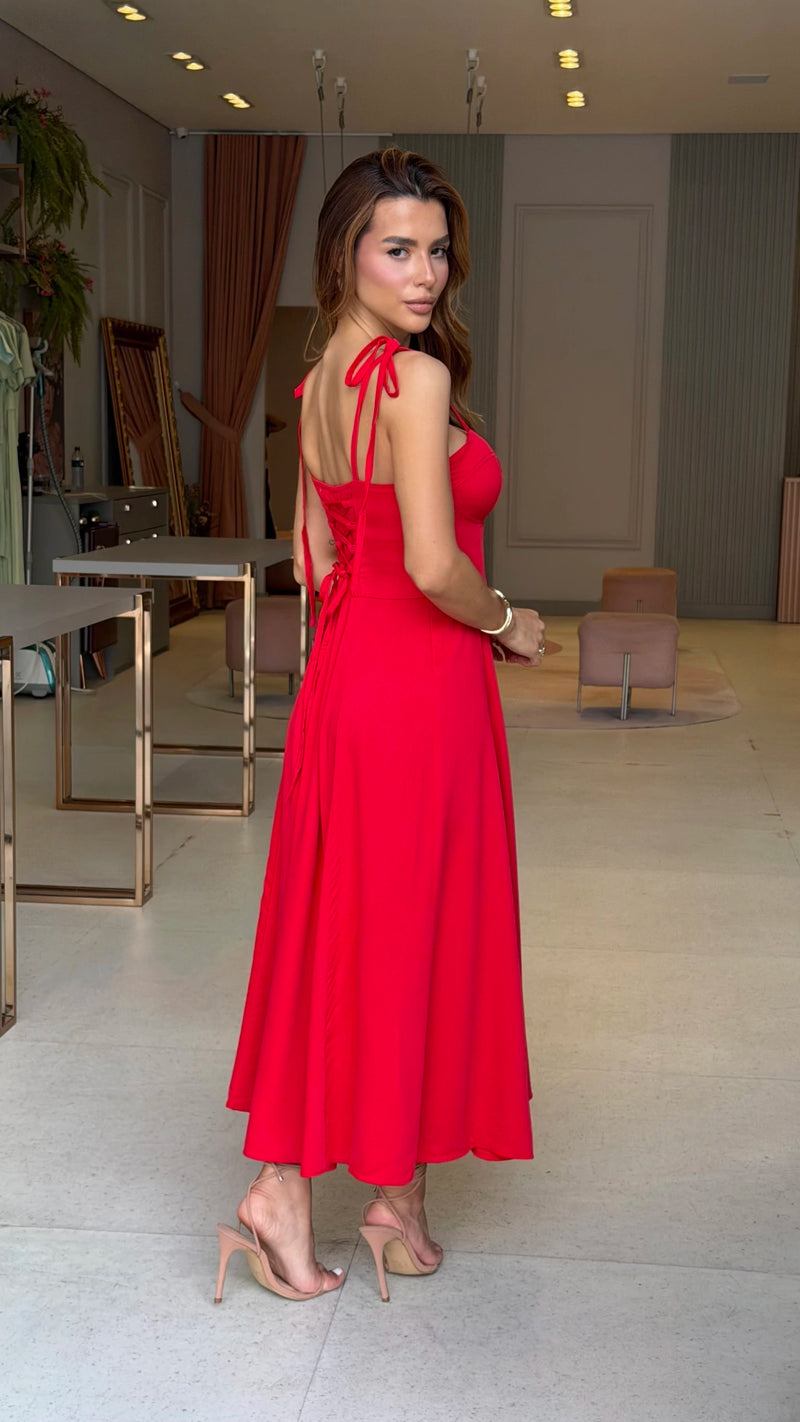 Vestido Viscose Pétala Vermelho